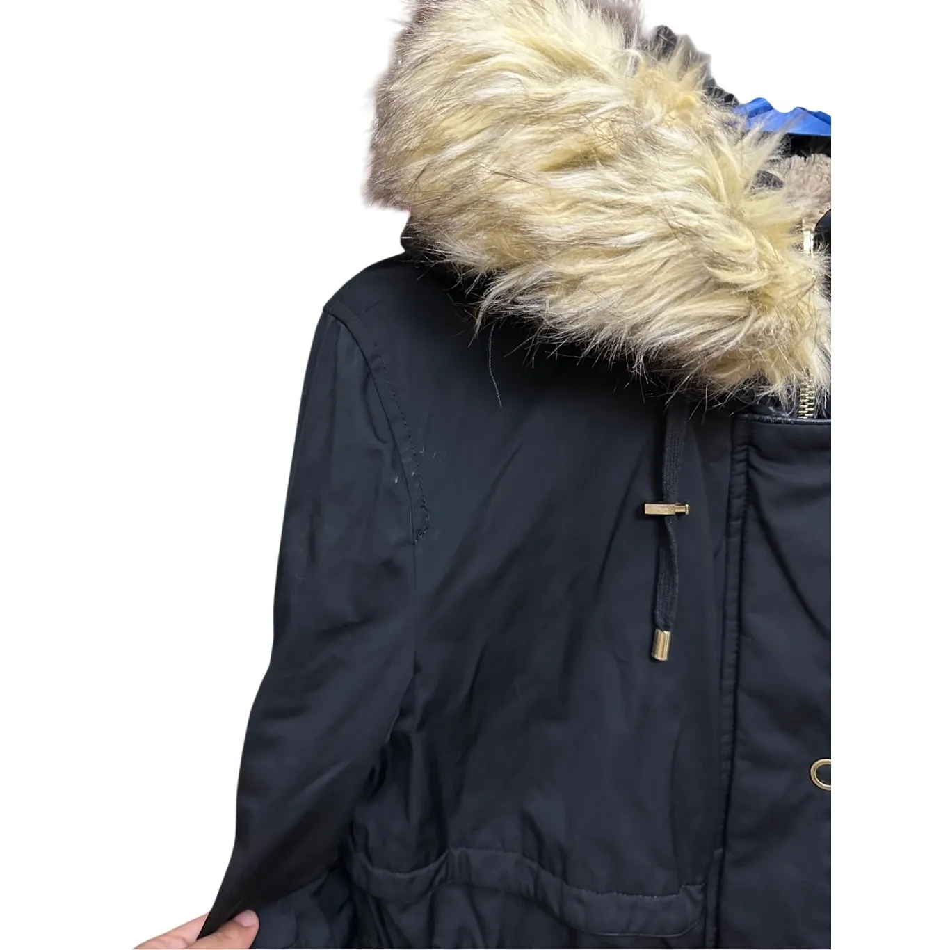 Zara Trafaluc Parka Coat Black Faux Fur‎ Size Small 3427/225/800 Winter - Image 11