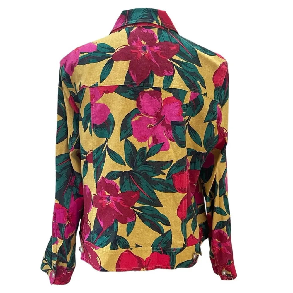 Jones & Co Jones New York XLARGE Linen Blend Tropical Floral Jacket Long sleeve - Image 4