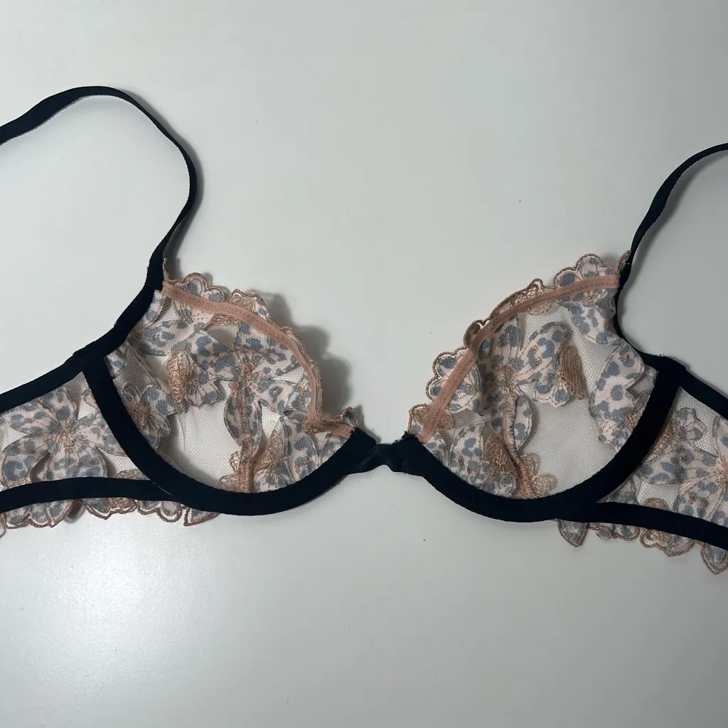 Victoria’s Secret Leopard Unlined Low Cut Floral Embroidered Mesh Demi Bra - Image 6