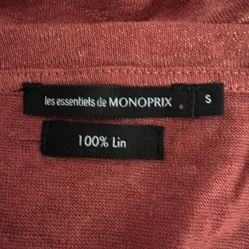 Monoprix Shirt Womens Small Rust Orange Gold Shimmer Les Essentiels Linen Casual - Image 7