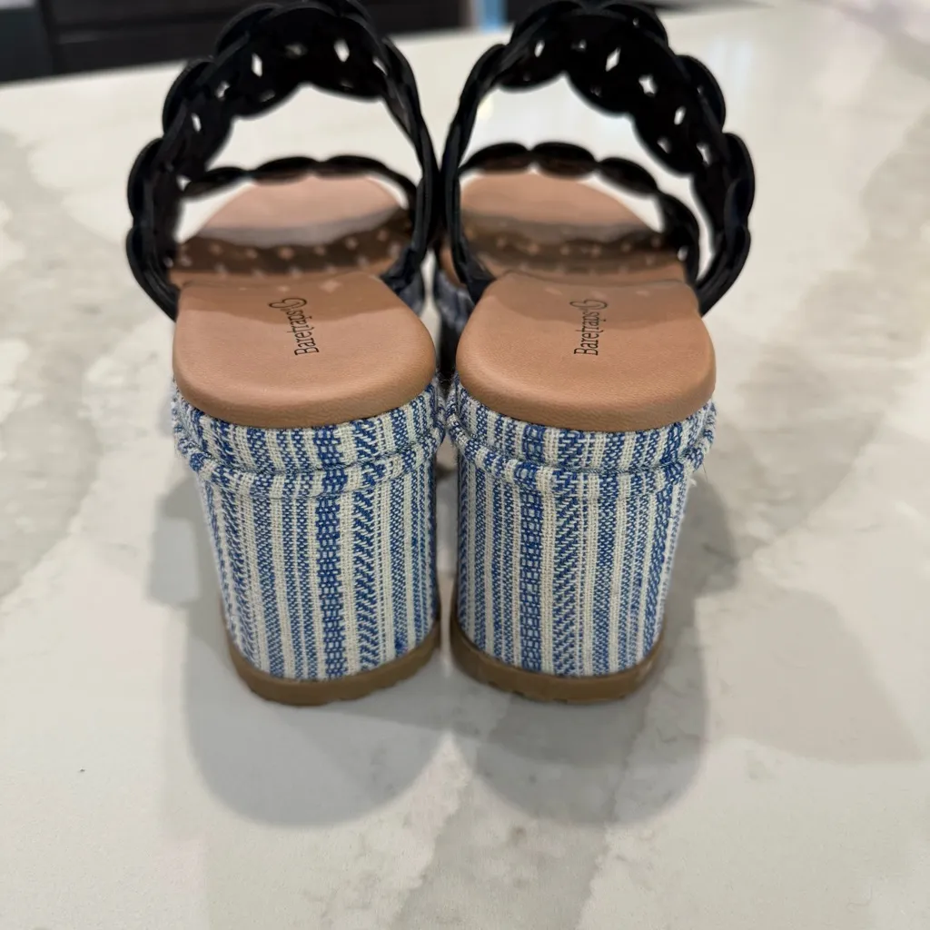 Baretraps Woven Strap Skylar Platform Wedge Slip On Sandal Womens 8.5 Navy/White - Image 4