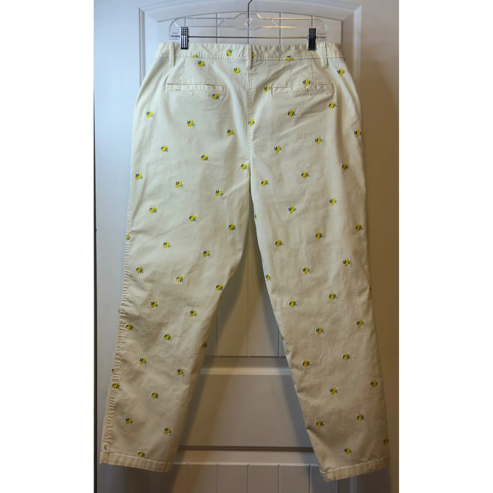 Talbots Women's Relaxed Chino Khaki Pants Sz 12 Cream Lemon Embroidered Casual # - Image 4