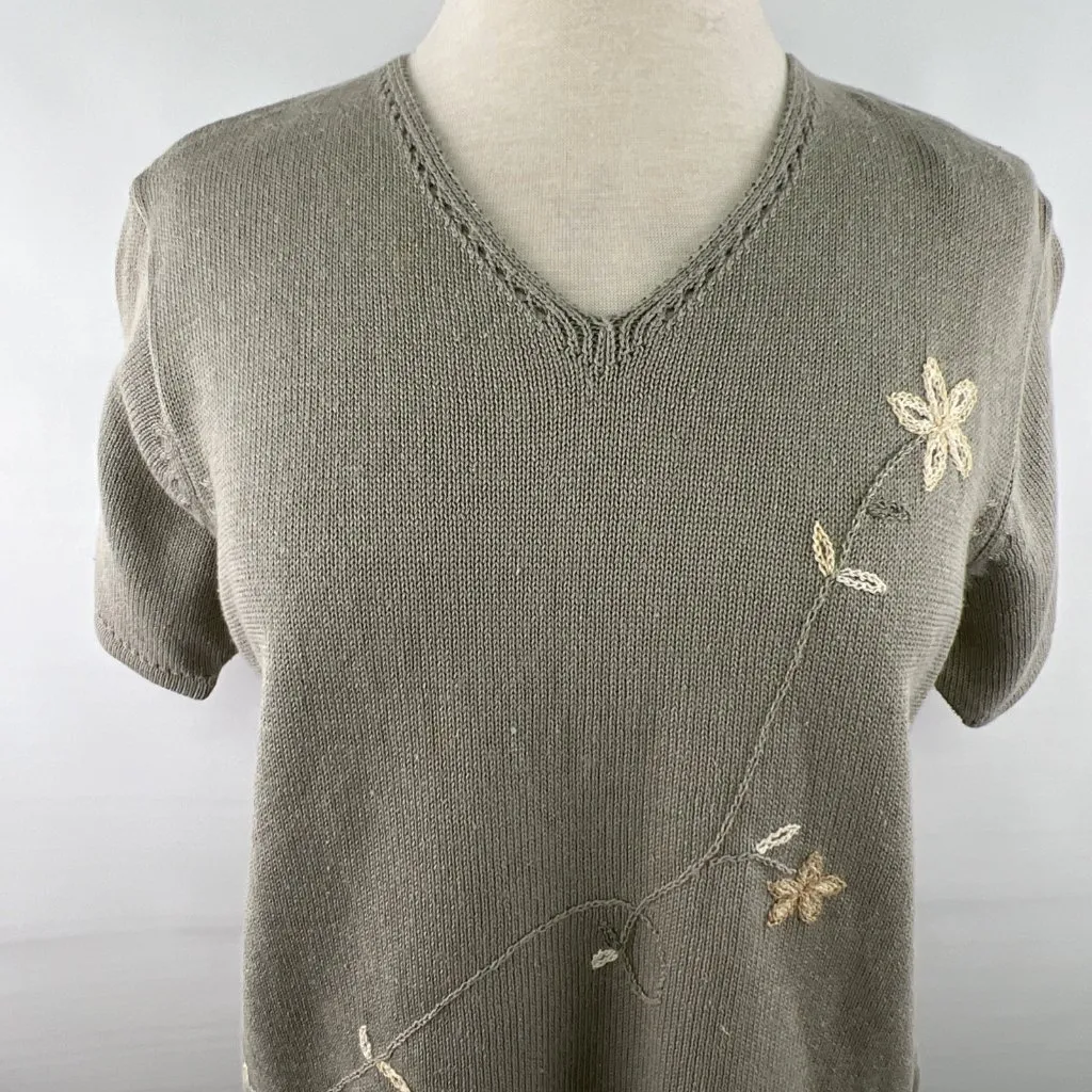 Vintage Jones New York L Womens Embroidered Classic Sweater Short Sleeves Ramie - Image 2