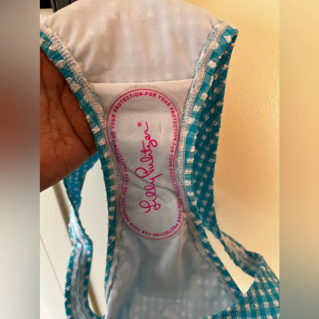 Lilly Pulitzer Blue White NWOT Women’s‎ Aelin Crinkle Gingham Bikini Bottom Sz 2 - Image 6