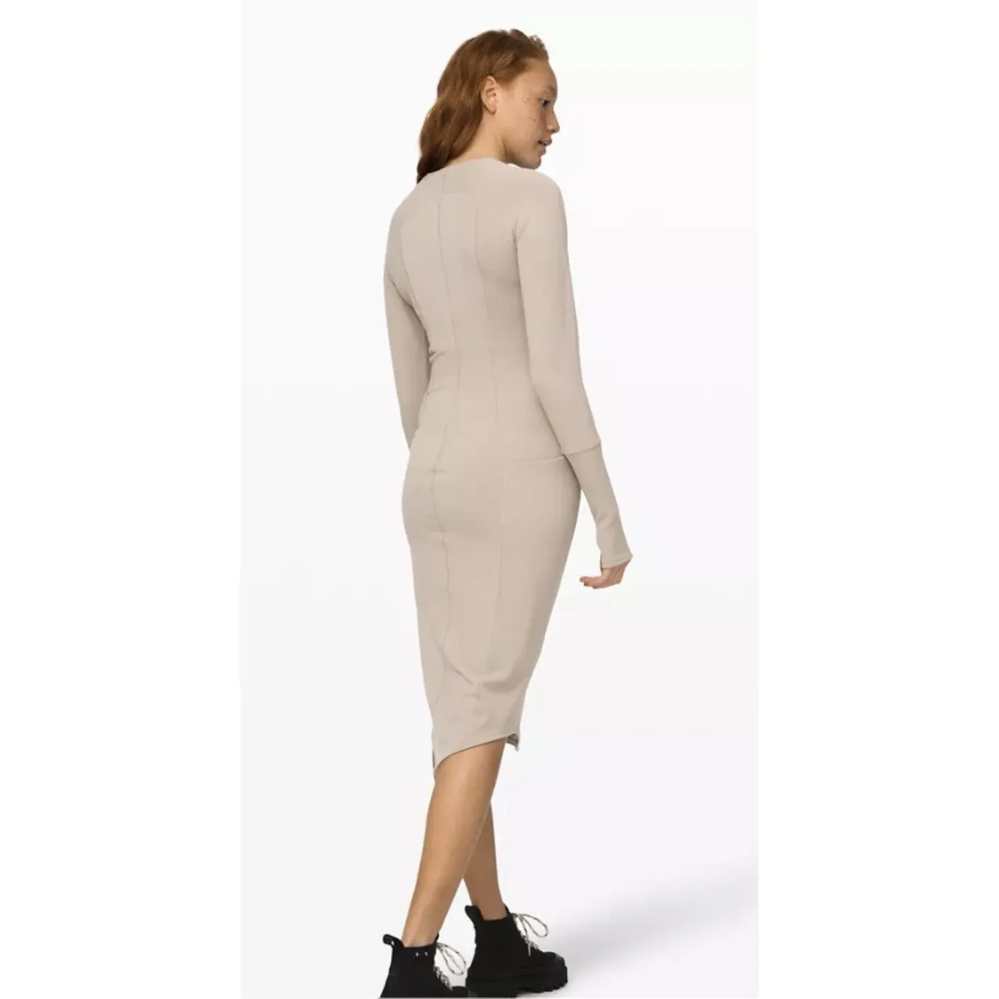 LULULEMON Om and On DRESS Bodycon THUMB HOLES COMFY POCKET BLACK STRETCH Midi XS - Image 2