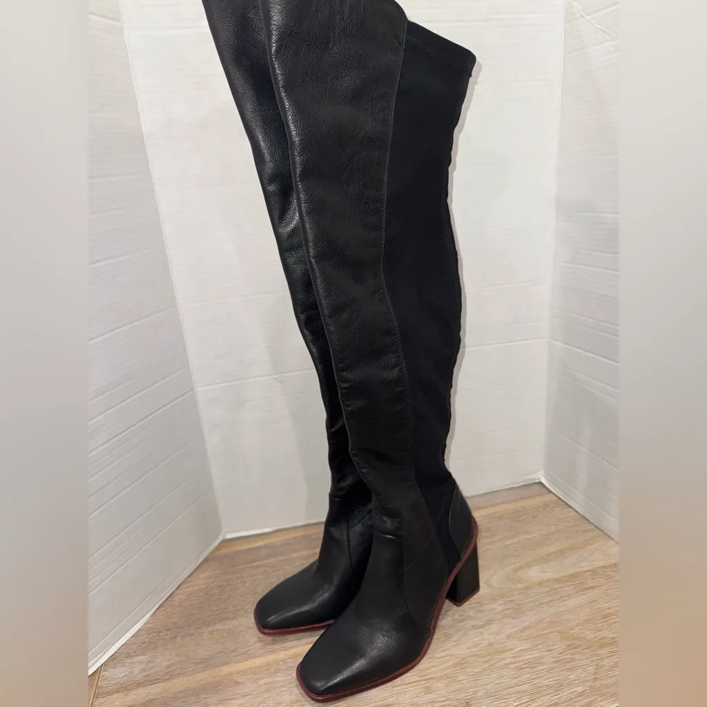 New Knee High Vince Camuto's Dreven Black Leather Block Heel Womens Boots Sz 7.5 - Image 2