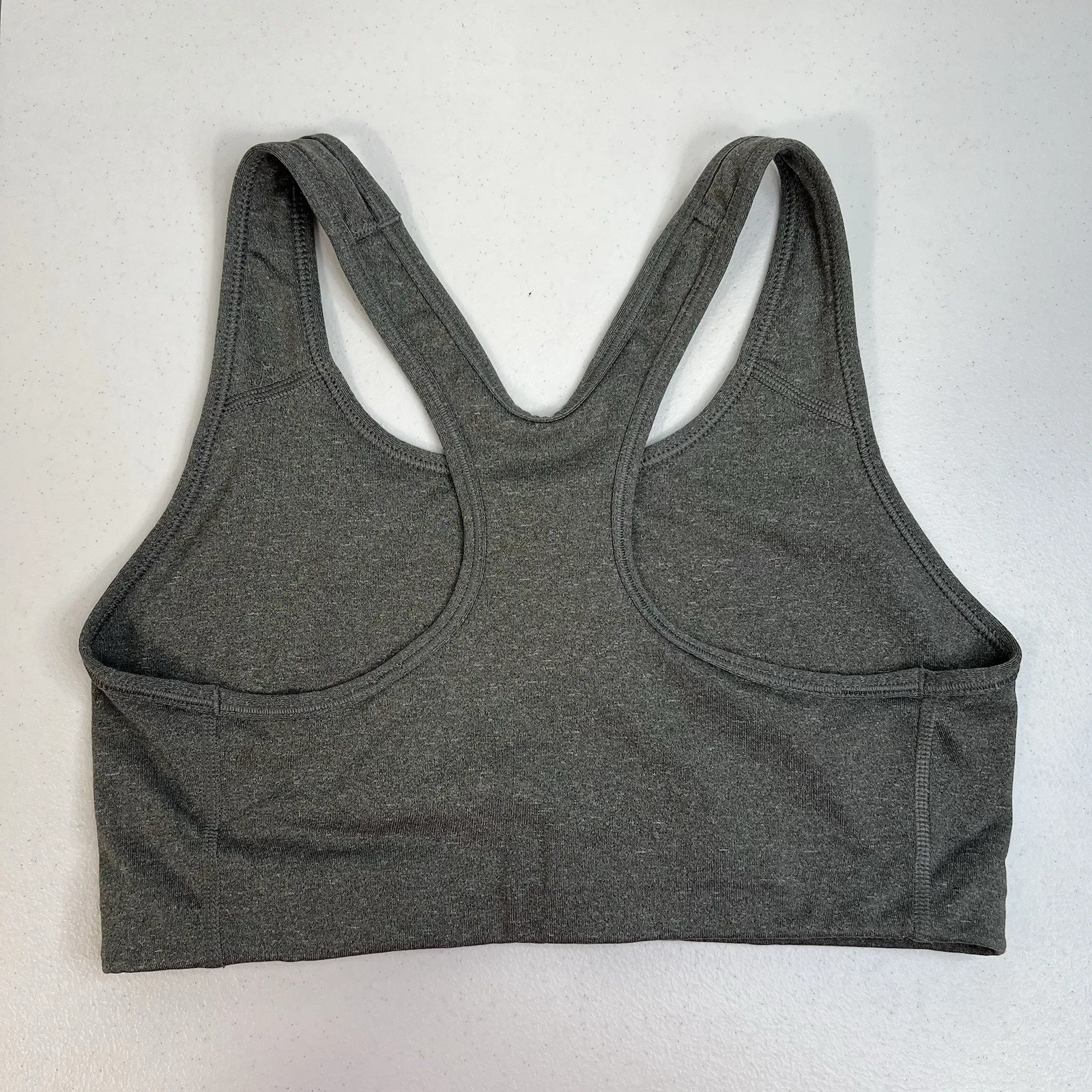 Nike M Medium Sports Bra Racerback Center Swoosh Logo Gray Black Workout Fitness - Image 5