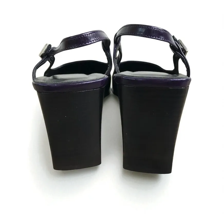 COACH VTG Italian Leather Slingback Pump Heels Sz 8 B Black/Plum Party Rare Y2K - Image 4