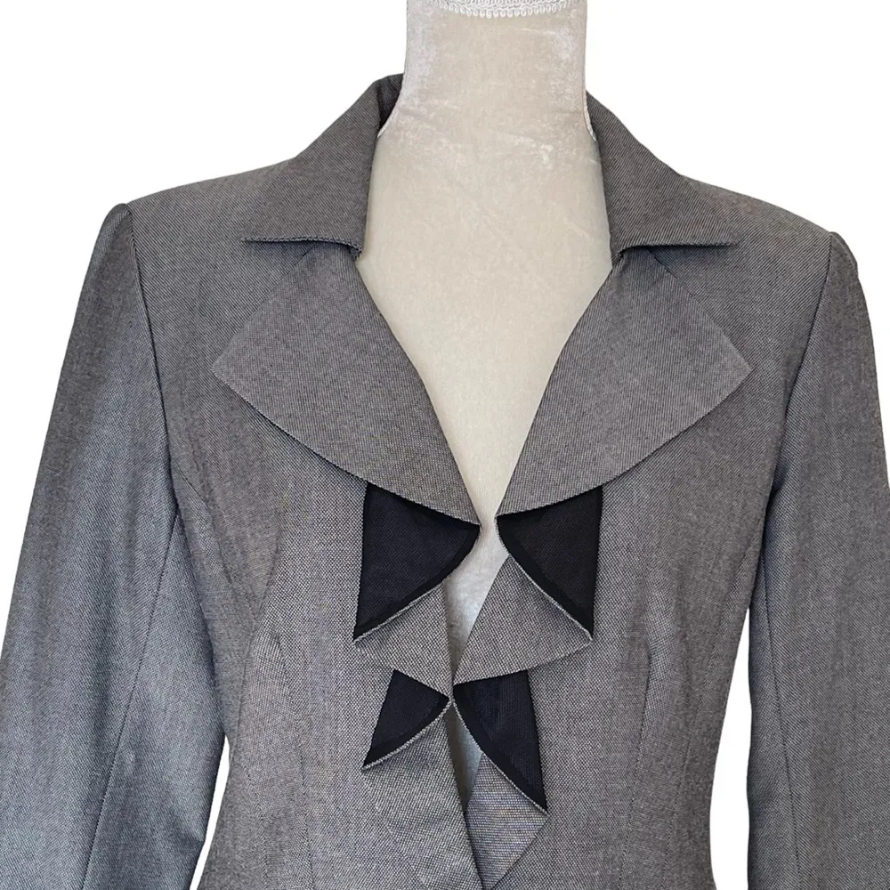 White House Black Market Ruffle Lapel Blazer Jacket Women’s Size S Gray - Image 2