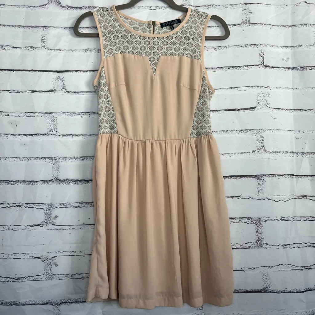 Love Culture Fit & Flare Lace Panel Dress Beige Pink Women’s S Sleeveless Boho - Image 6