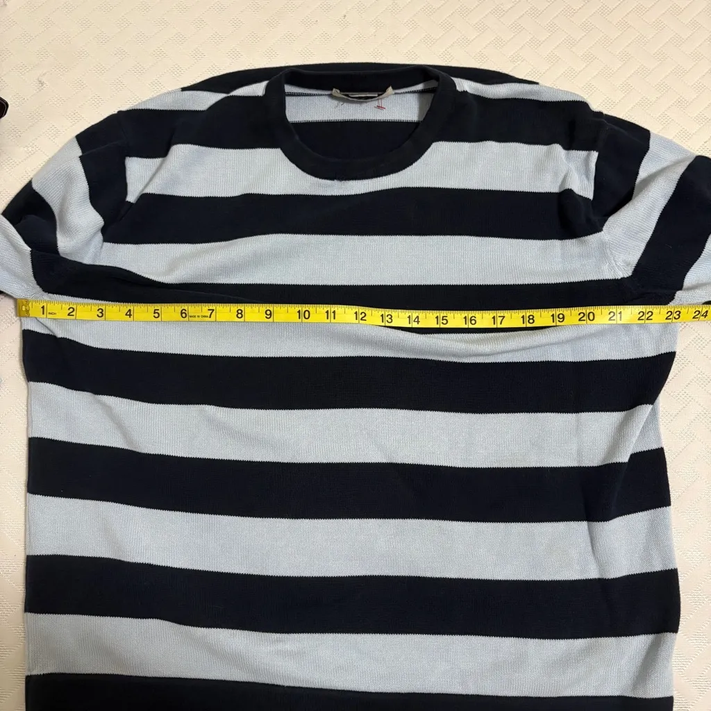 J. Crew Women's Navy and Light Blue Striped Sweater Rugby 100% Cotton Sz L - Image 8