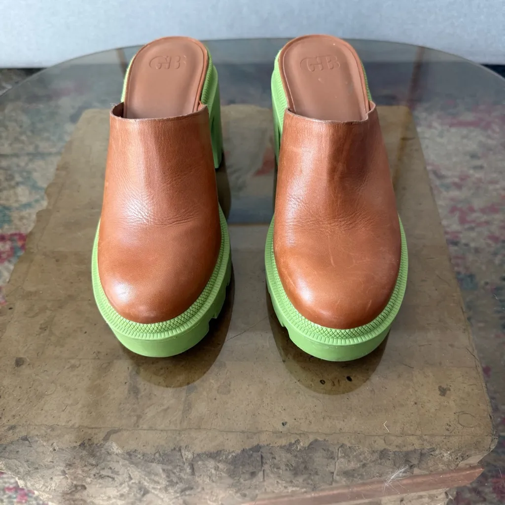 GB End Game Brown Leather Chunky Heel Clogs 7.5 - Image 2