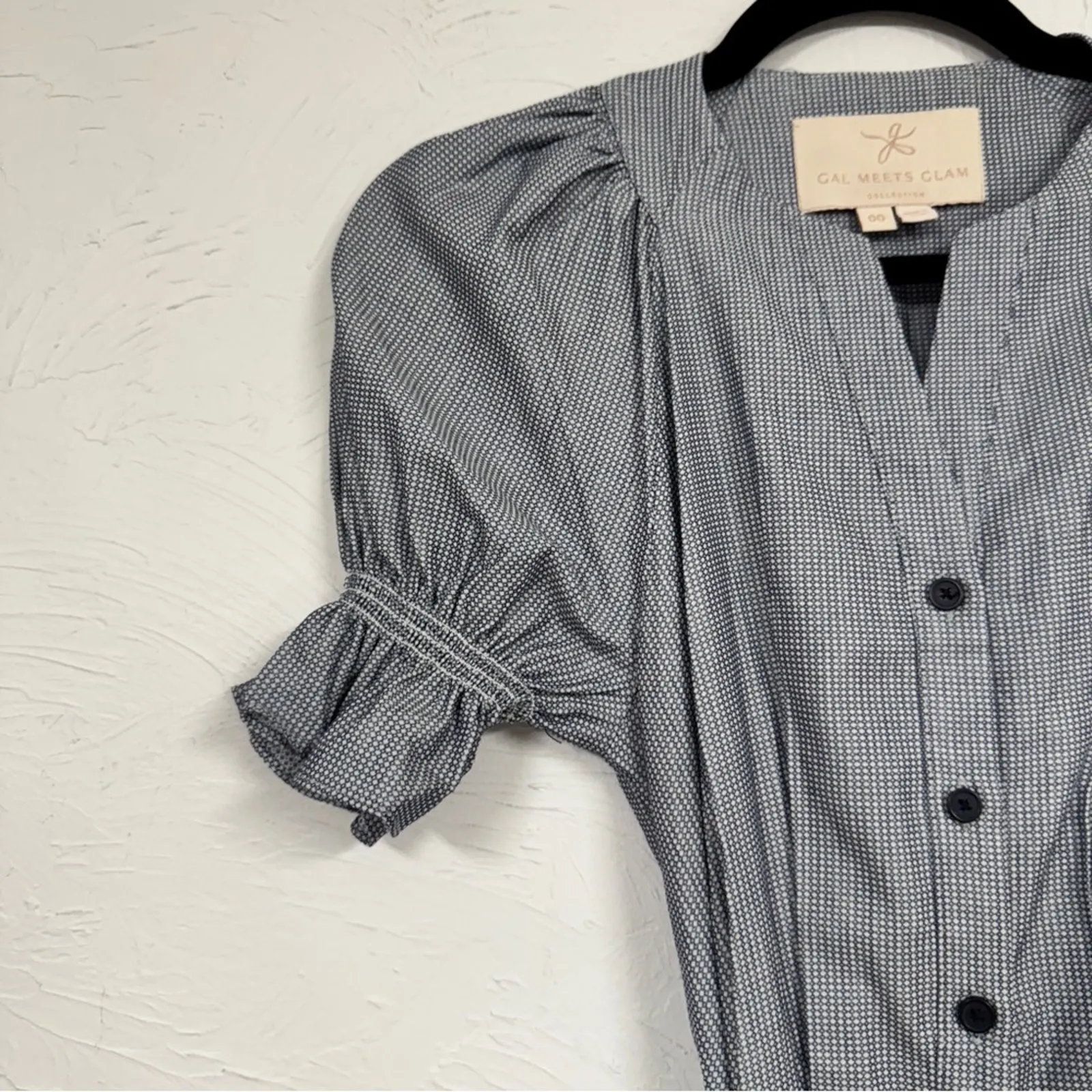 Gal Meets Glam Blue Micro Plaid Midi Dress Womens 00 Belted Trad Wife Classic - Image 10