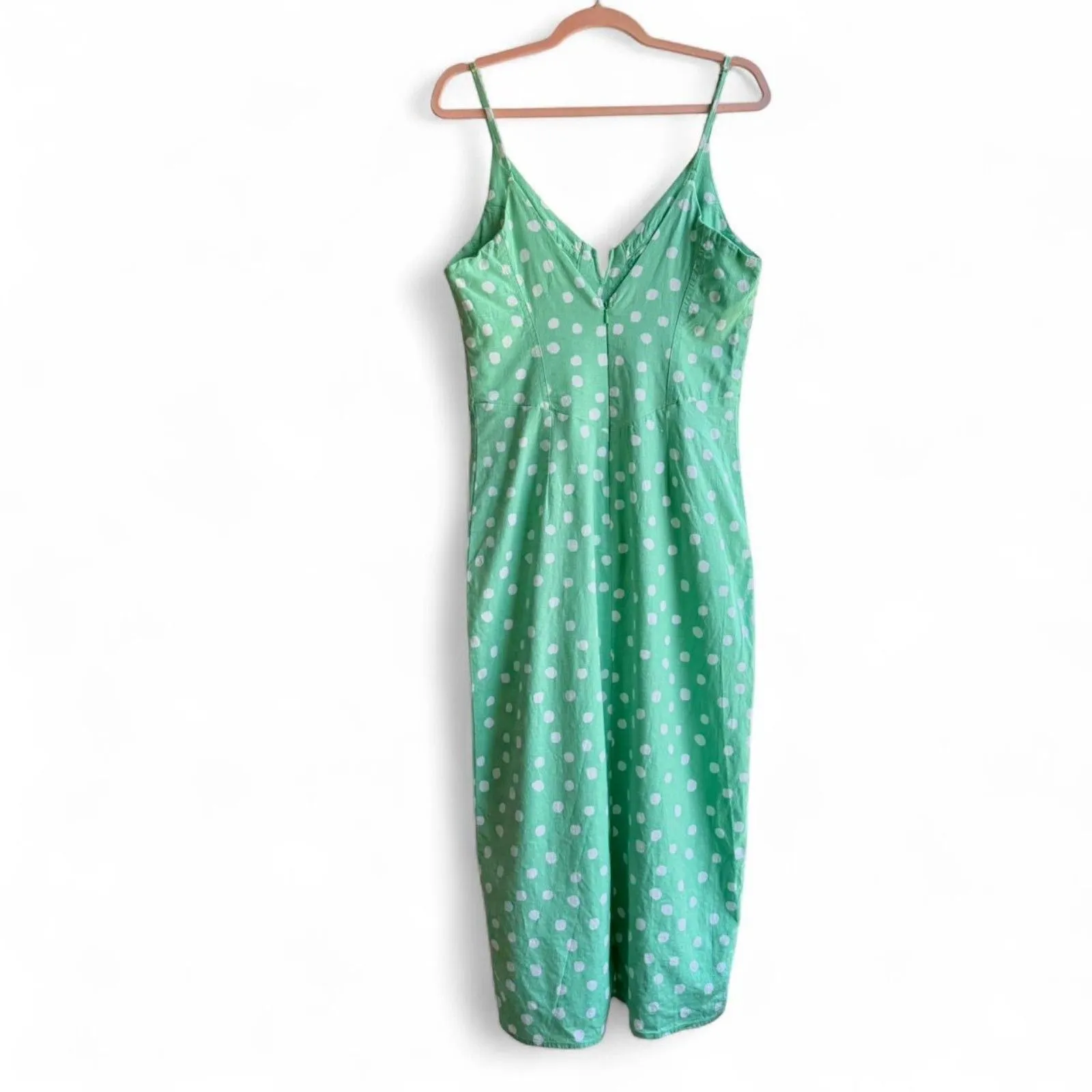 Urban Outfitters Dolce Vita Linen Blend Midi Dress in Green & White Polka Dots M - Image 3