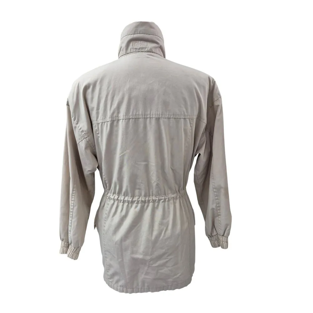 Towne London Fog Fully Lined Khaki Trench Coat Women Sz M Unique Metal Trim - Image 3