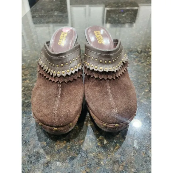 Franco Sarto Brown Women Suede Slip On Closed Toe Heeled Sandals Size US 9M - Image 2