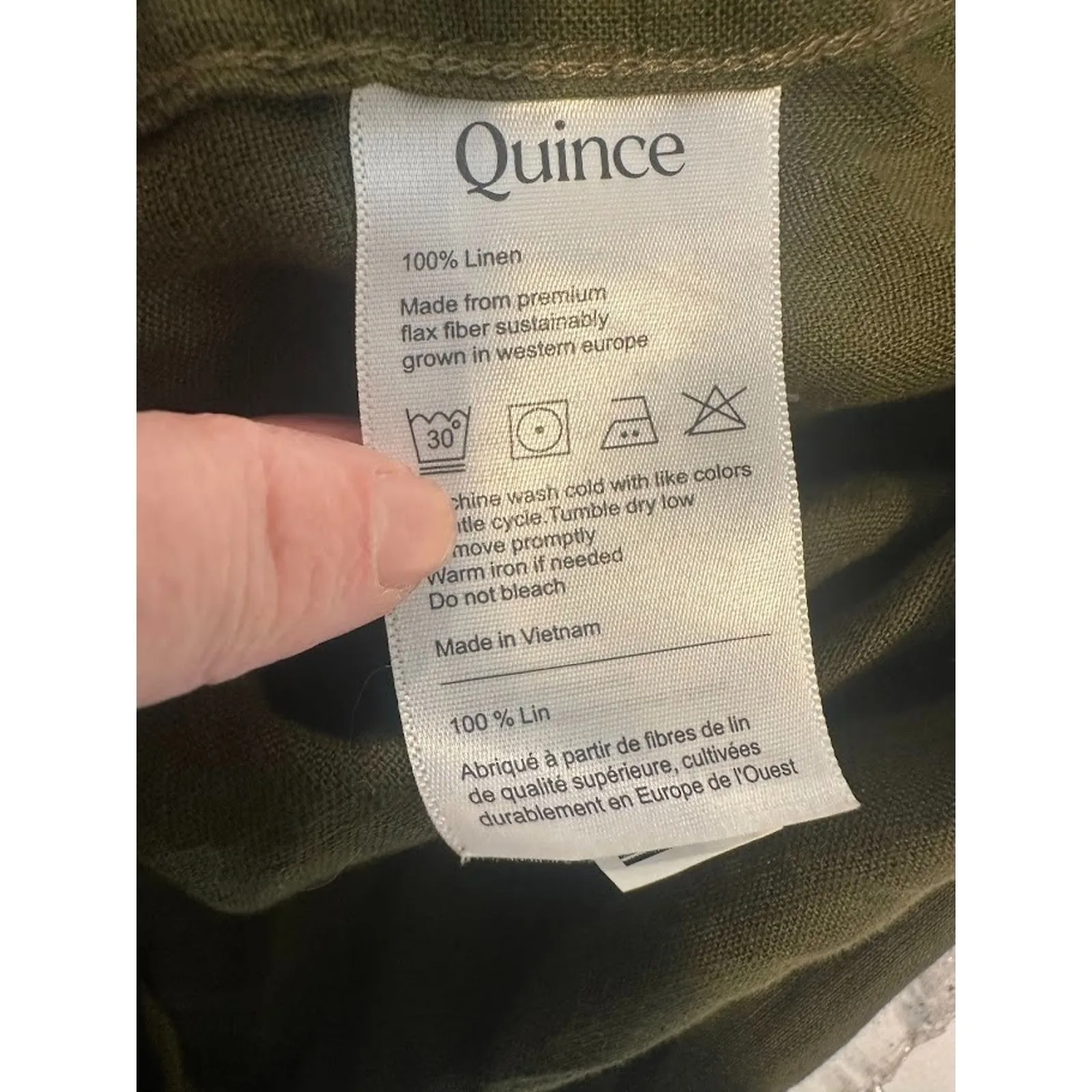 Quince Womens Medium Olive Long Sleeve Button Up Linen Shirt Chic Minimalist - Image 5