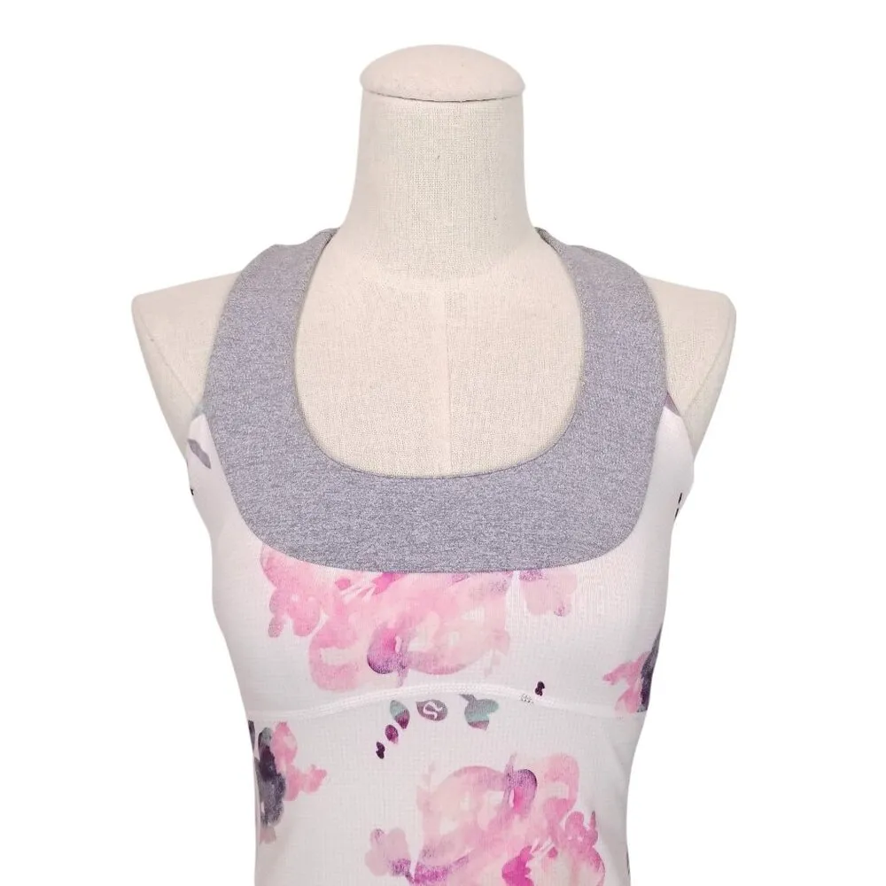 Lululemon Scoop Neck Tank Blurred Blossoms White / Heathered Fossil Sz 4 - Image 2
