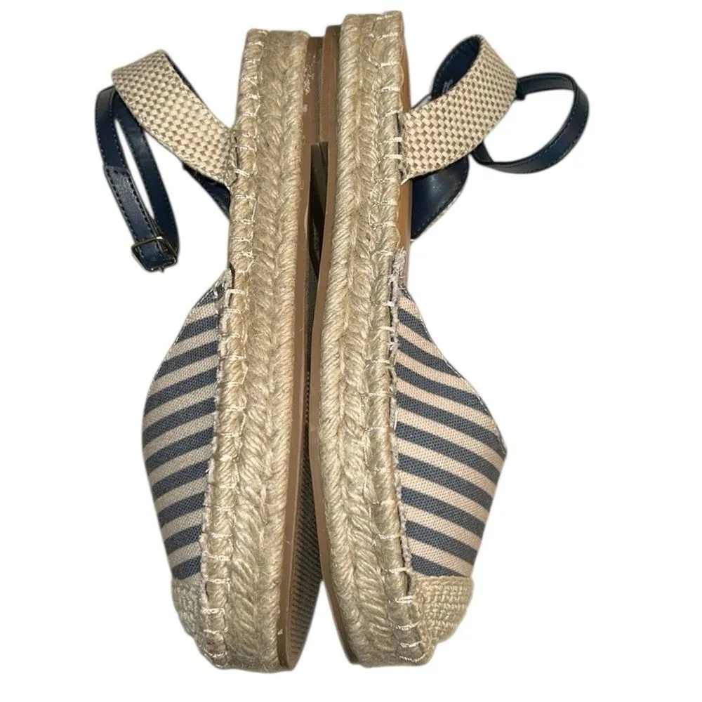 Time and Tru Stripe Ankle Strap Espadrille Shoes(Size 9.5) Blue - Image 5