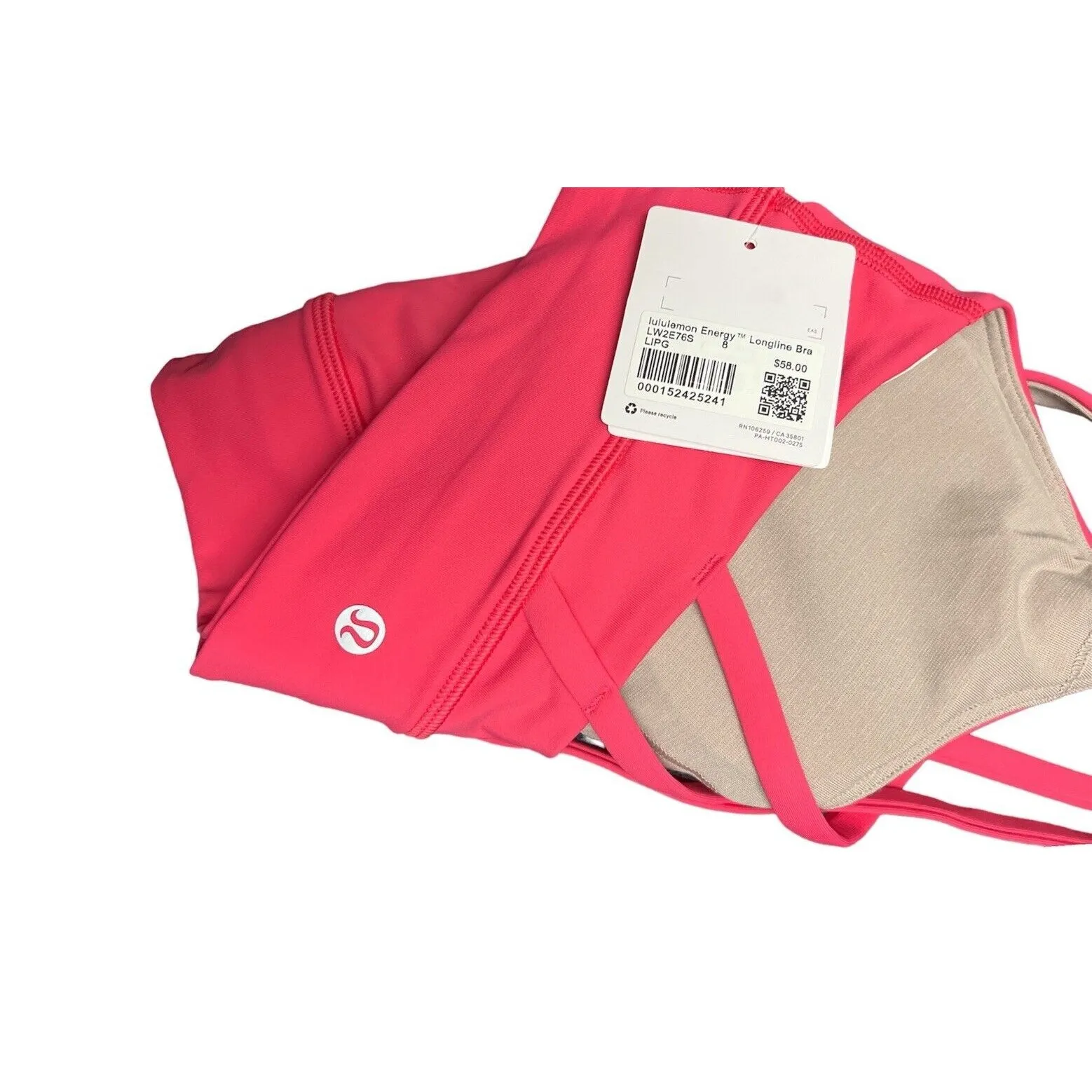 Lululemon Energy Longline Bra Color LIPG  Lip Gloss Pink Size 8 New w/tag $58 - Image 3
