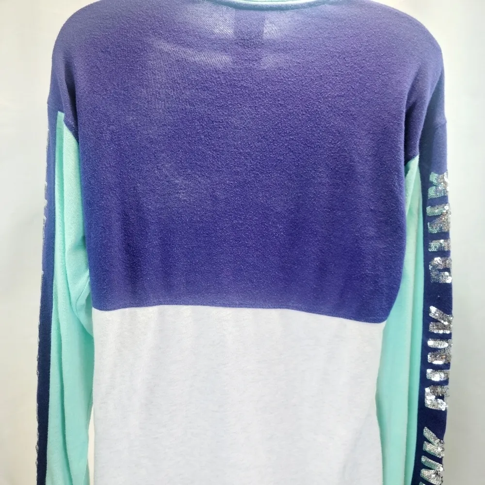 PINK Victoria's Secret long sleeve sequined block print top size extra small - Image 4