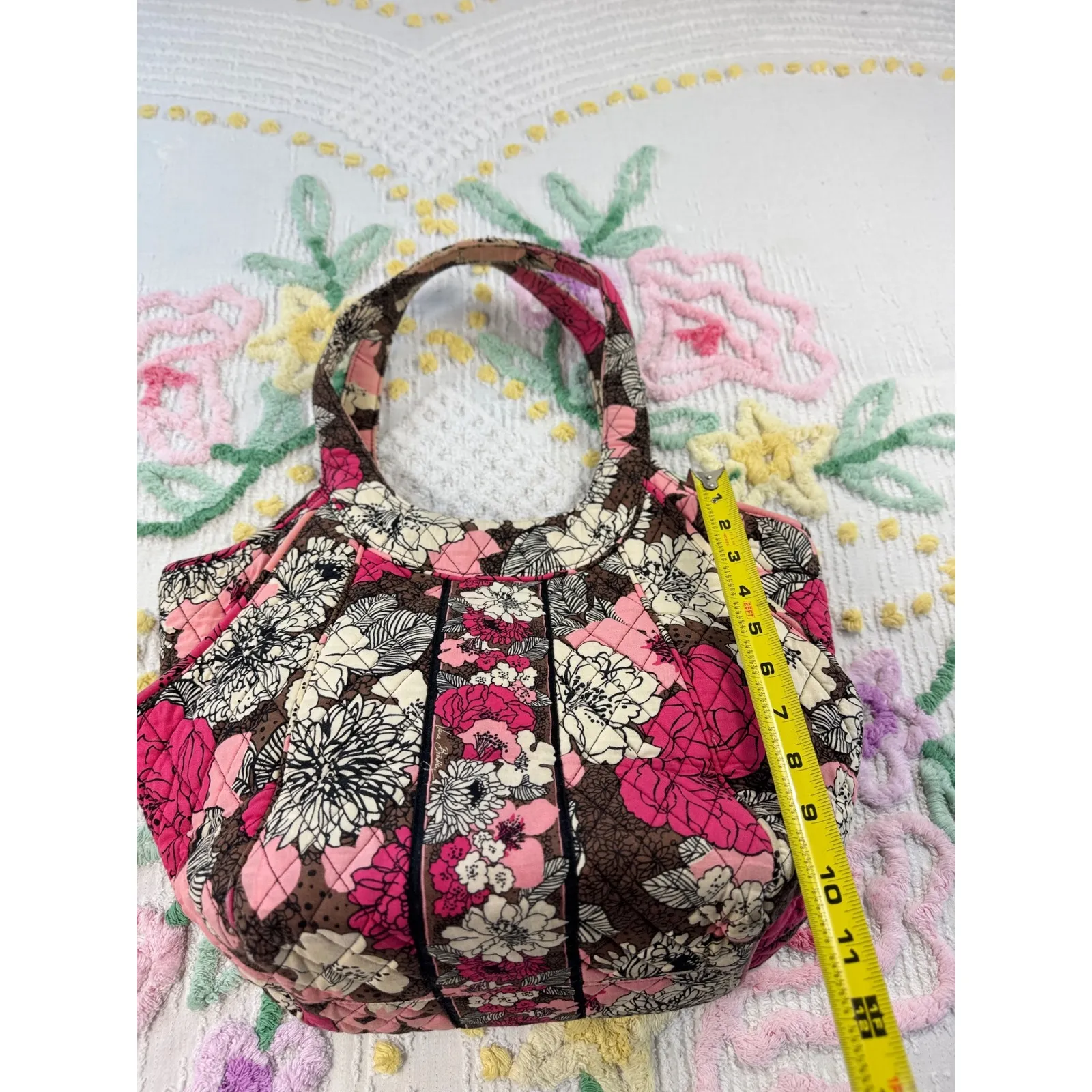 Vera Bradley Quilted Floral Shoulder‎ Bag Pink Brown White Tote Purse - Image 4