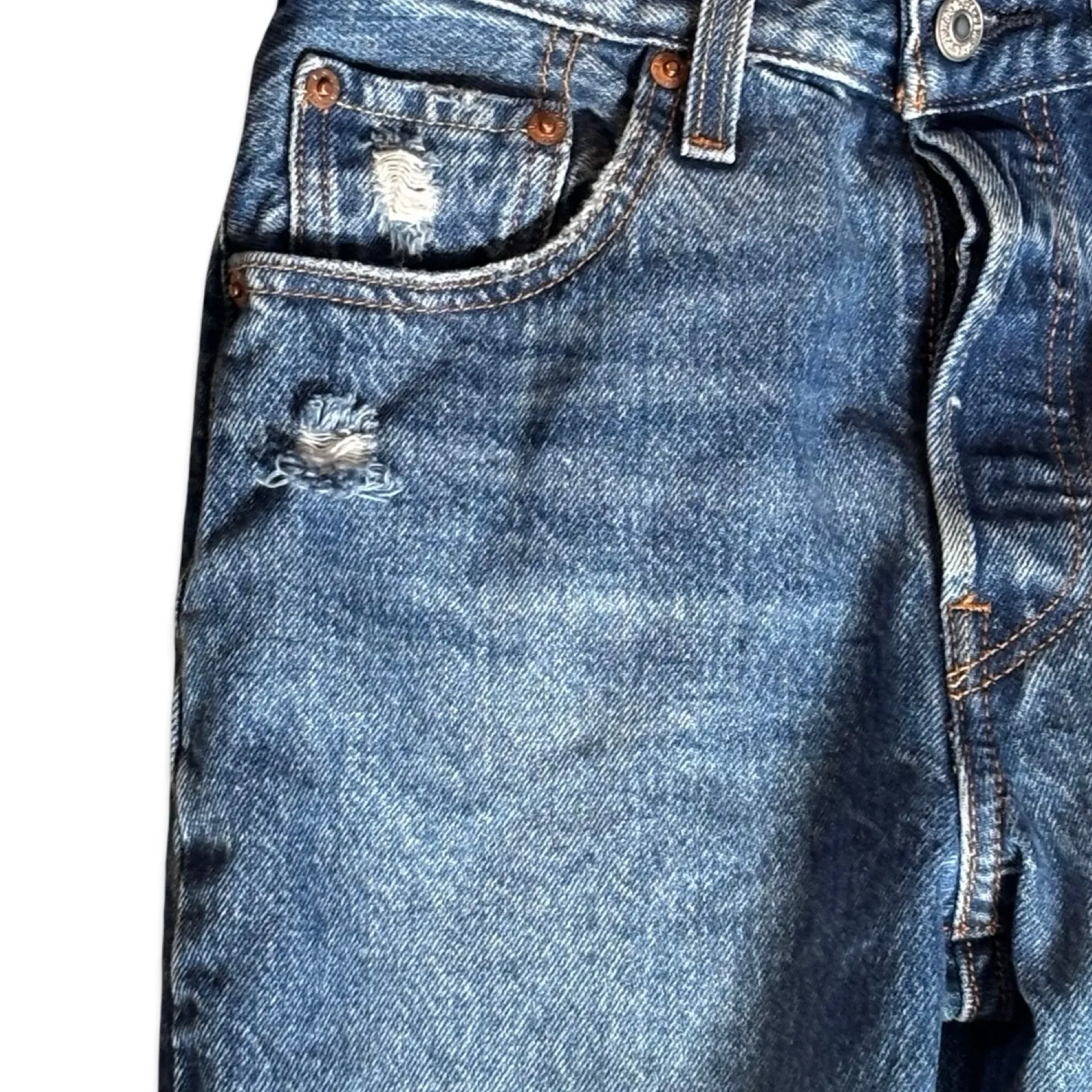Levi’s 501 Original Fit Jeans 24 Inch Waist Distressed Straight Leg Denim Casual Blue - Image 3