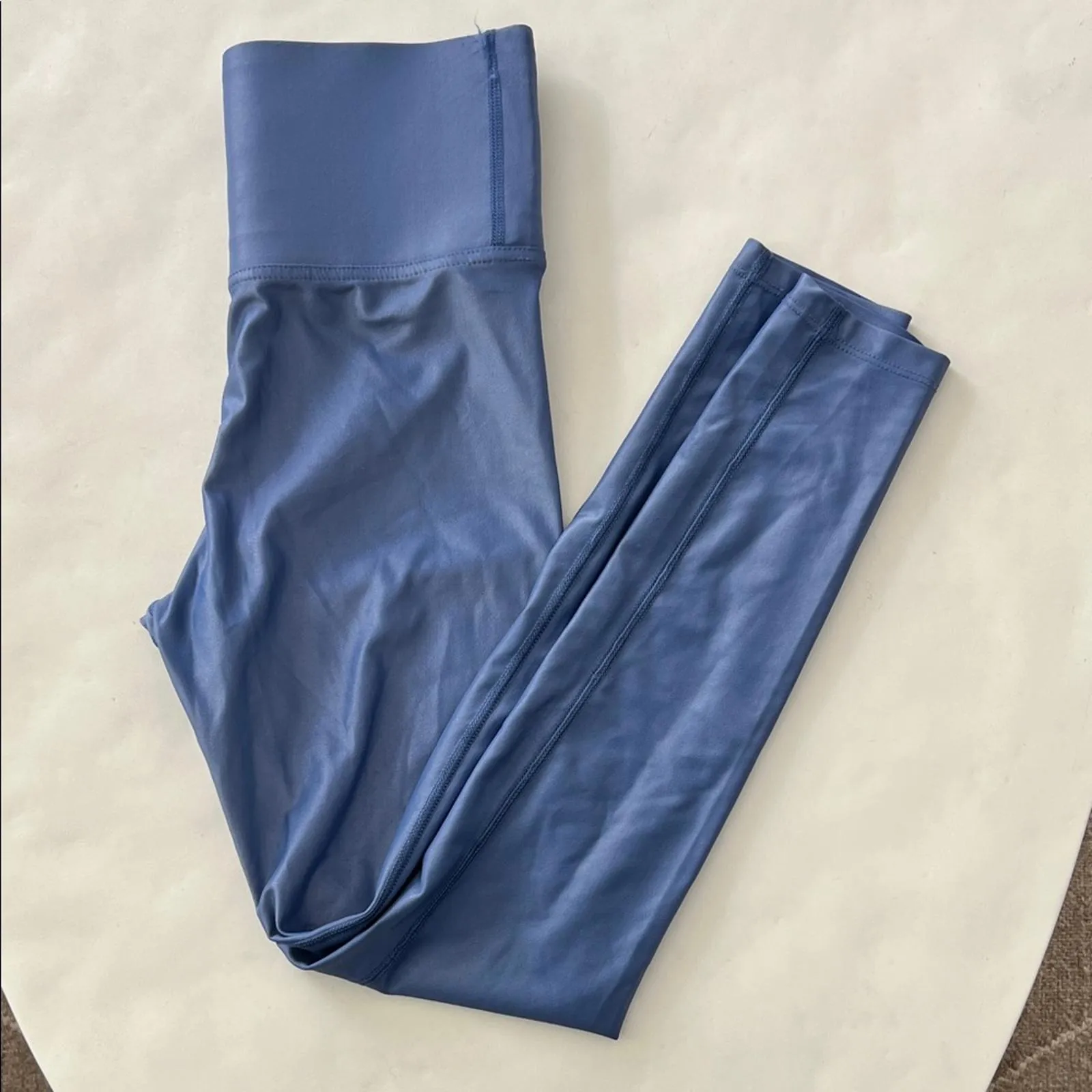 Carbon38 High Rise Takara Shine High Rise Metallic Leggings in Blue Small $128 Size XS - Image 4