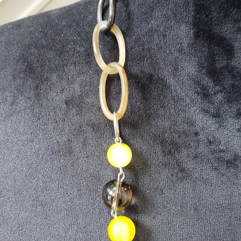 Womens Yellow Jadeite Jade Pendant Yellow Black Pearl Bead Necklace Jewelry - Image 7