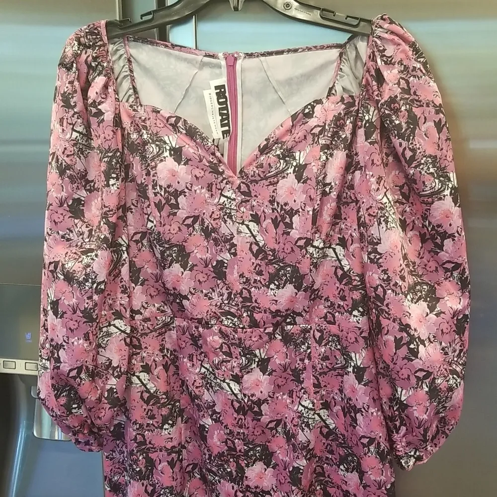 💕ROTATE💕 Irina Blouson Puff Sleeve Printed Dress ~ Pink Floral Print 10 NWT - Image 12