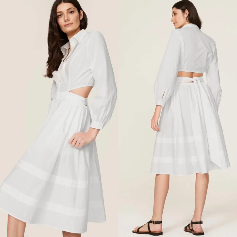 TOCCIN White Cut Out with Tie Back Side Pockets Flowy Hem Shirt Dress Size 8 - Image 3