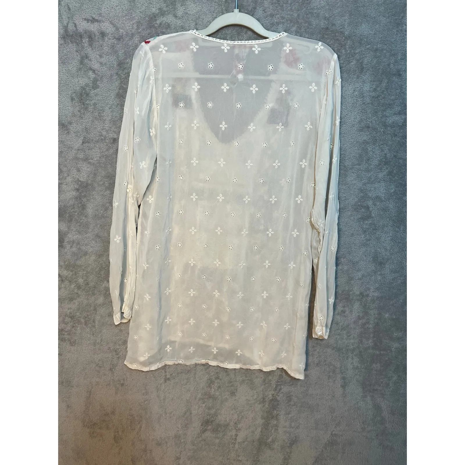 Johnny Was Tunic Blouse Small Sheer Lace Floral Embroidered Western Boho - Image 7
