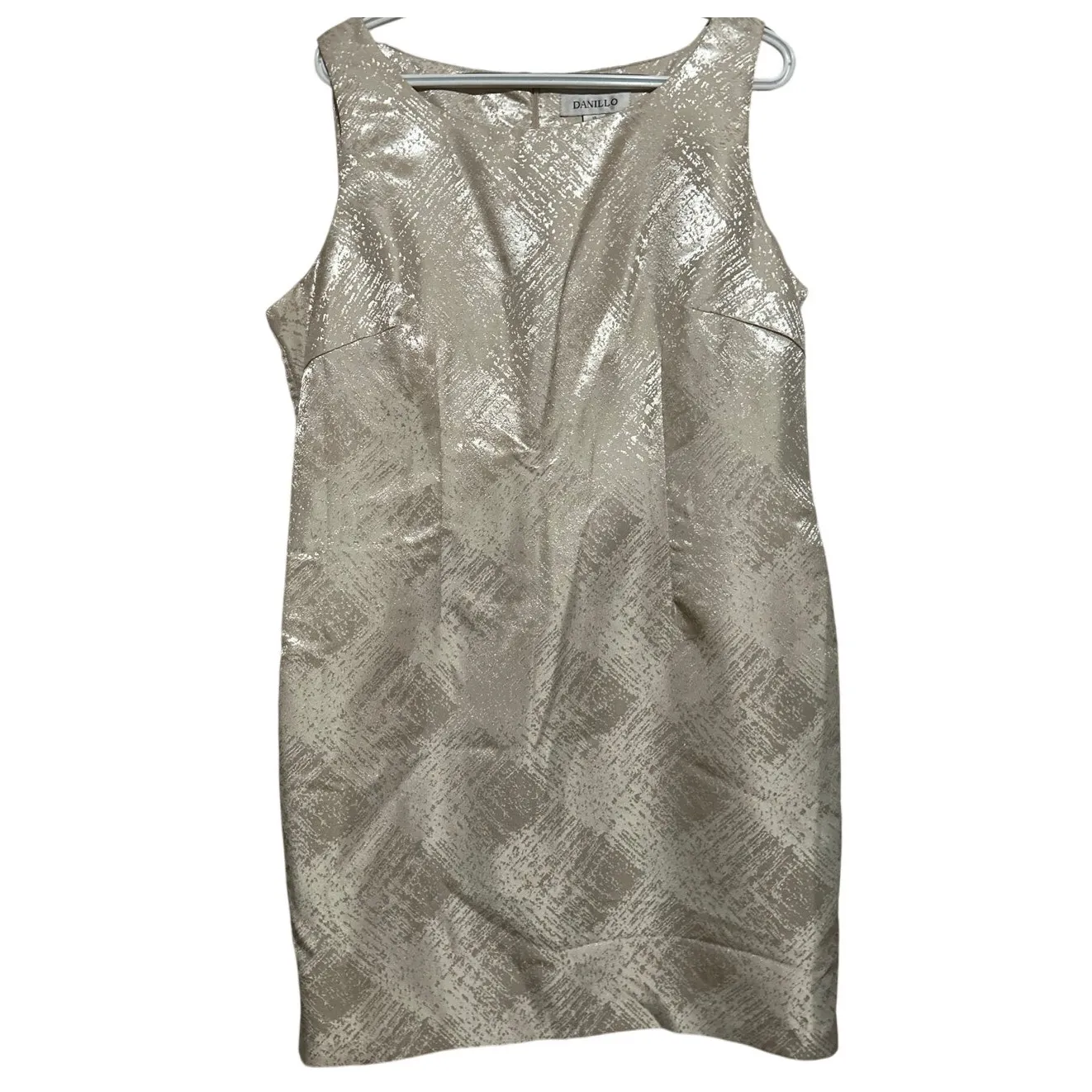 Danillo Women's 2 Piece Cream Metallic Damask Fabric Long Jacket & Dress Size 16 - Image 3