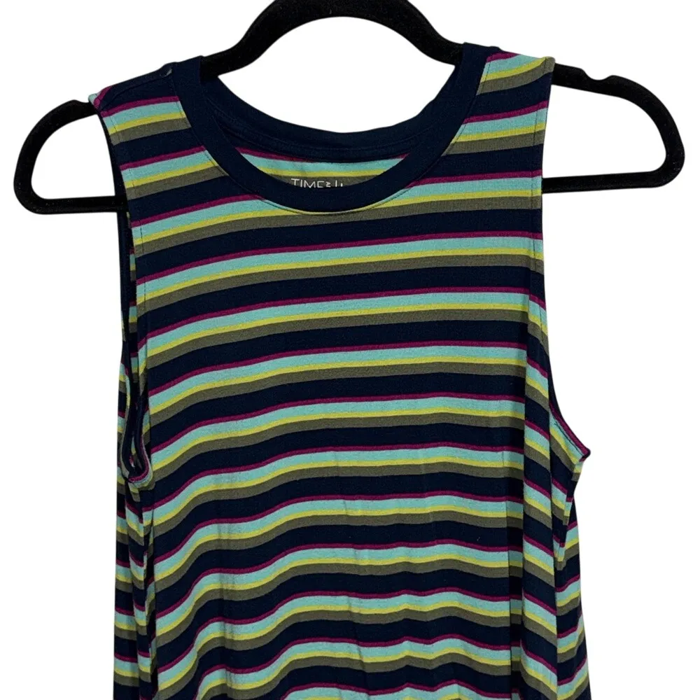 Time and Tru multi striped casual‎ sleeveless knit dress sz large women's Blue - Image 2