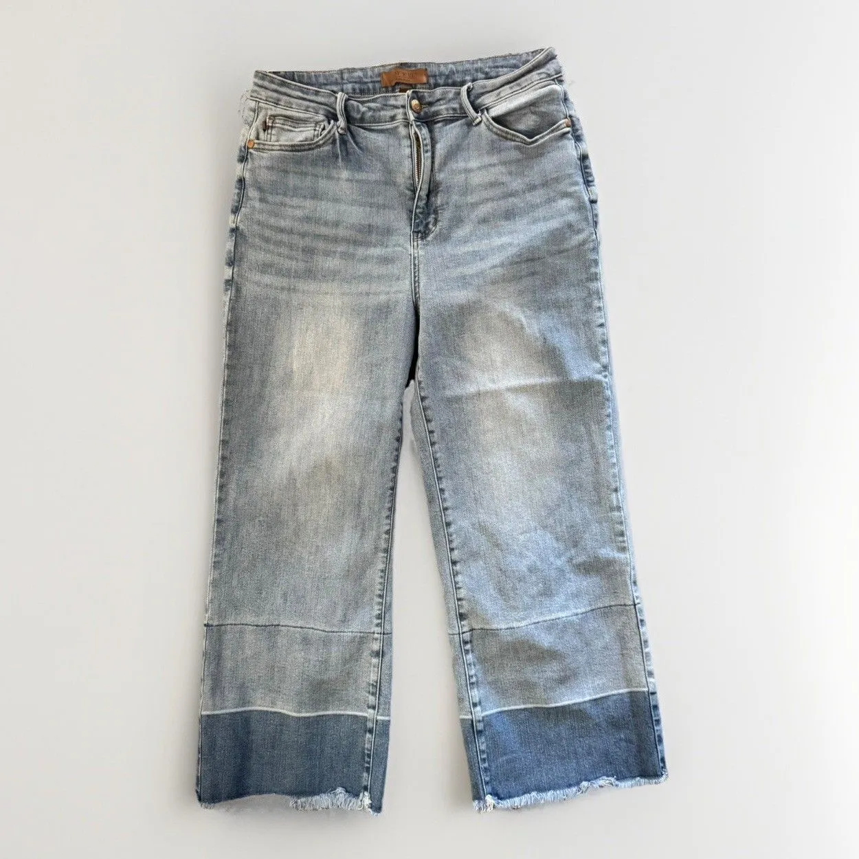 Judy Blue High-Rise Cropped Wide Leg Jeans 13/31 Blue Cotton Blend Raw Hem - Image 2