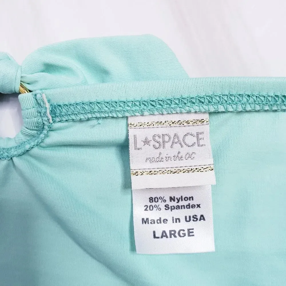 LSPACE By Monica Wise Teal Bikini Bottom Size Large Lined Bow Back Detail - Image 3
