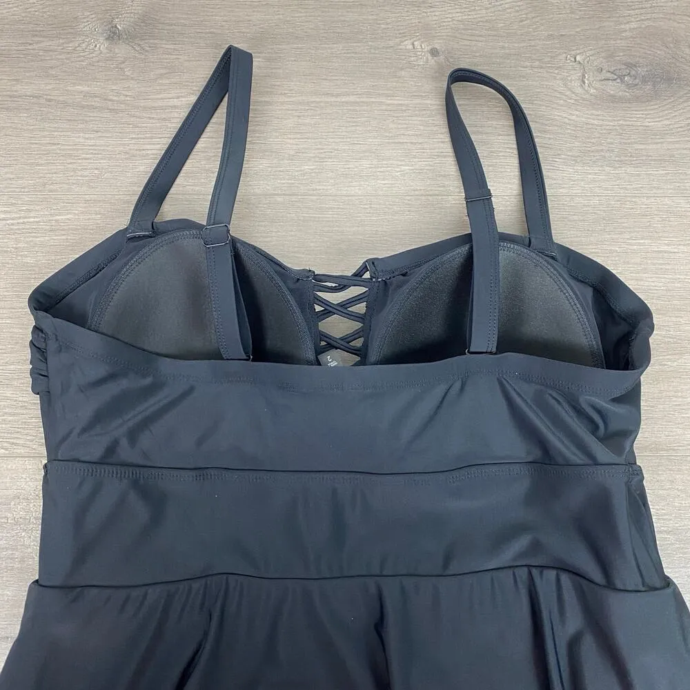 Torrid Black Lace Front One Piece Swimdress Sz.2 - Image 11