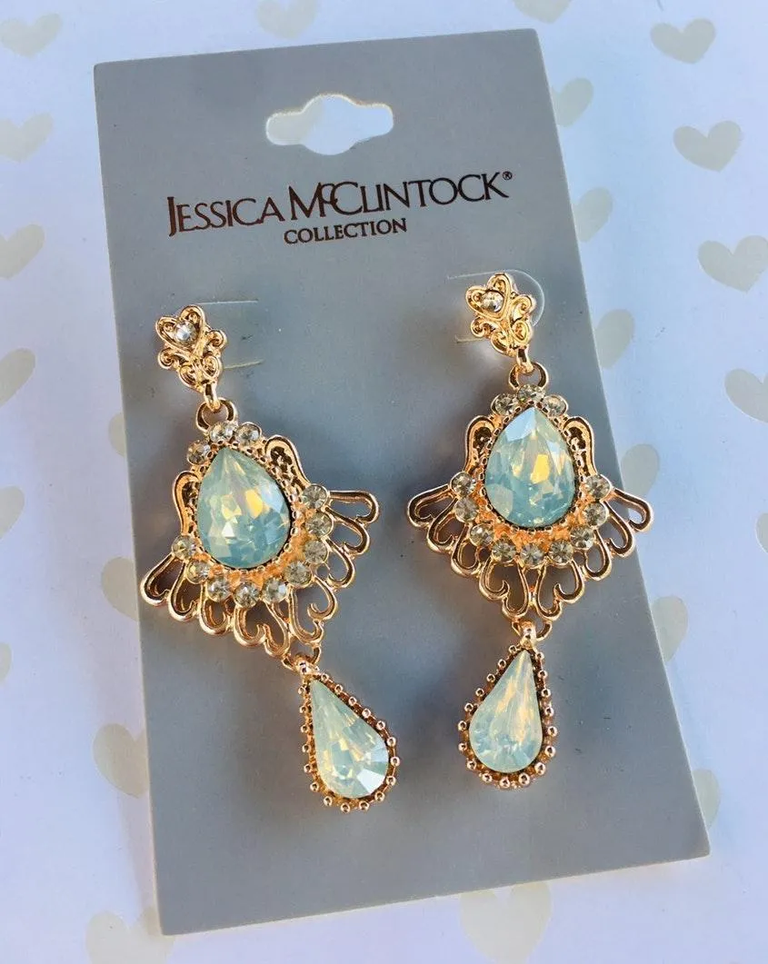 Jessica McClintock Earrings gold blue moonstone dangle - Image 6