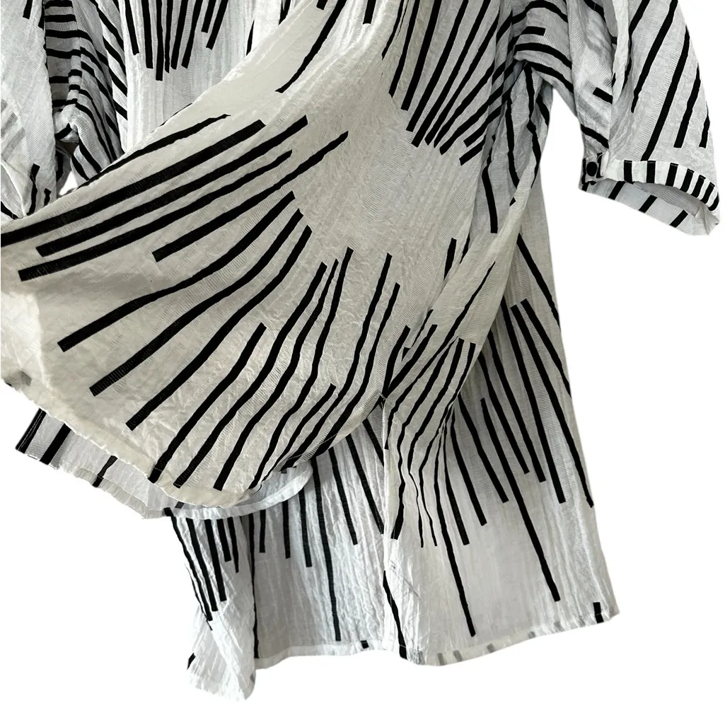 Gershon Bram Tunic Shirt Crepe Button Up Lagenlook Artsy Statement Size Large White - Image 6