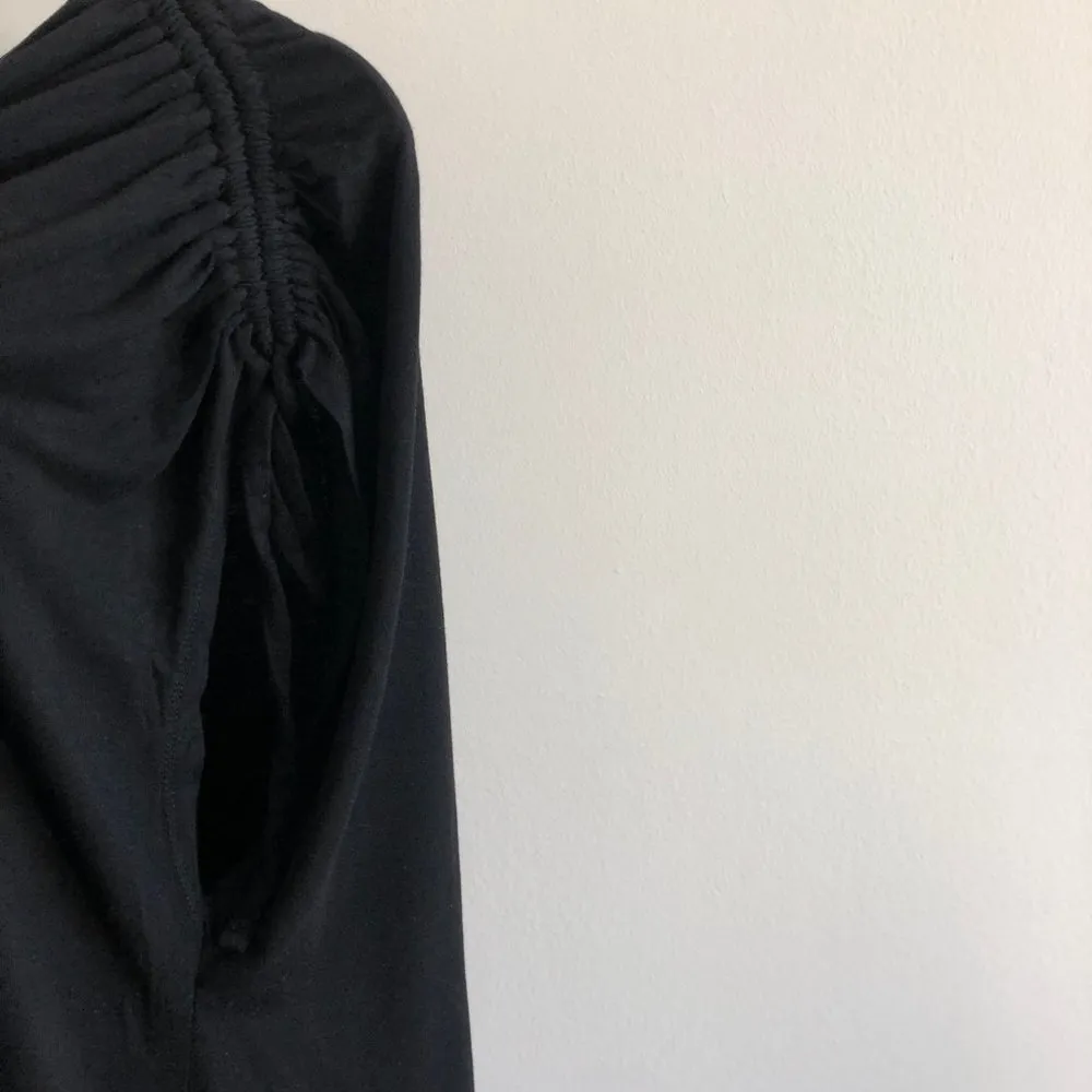 Lane Bryant Ruched Shoulder V-Neck Black Top 26 - 28 - Image 4