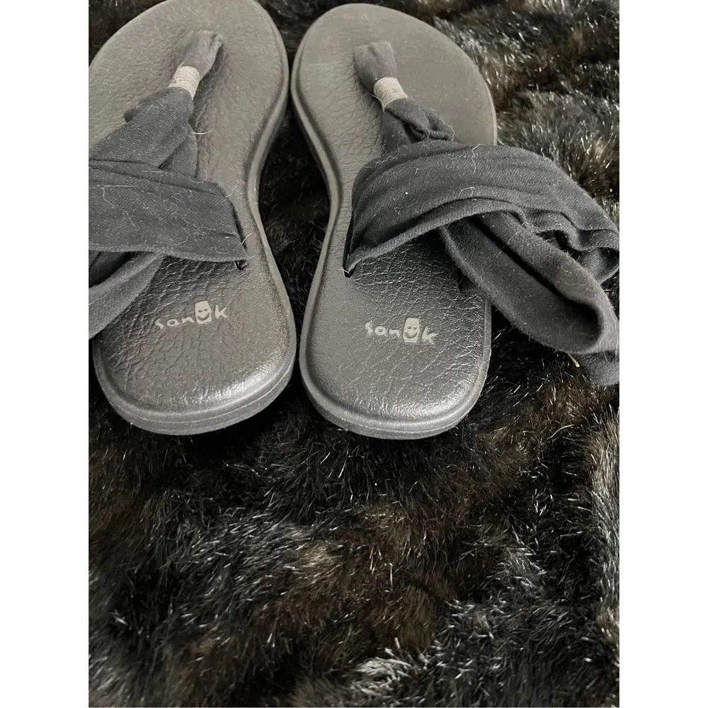 Sanuk Black Yoga Mat Sling Back Flip Flops Beach Comfort Sandals Women’s Size 6 - Image 4