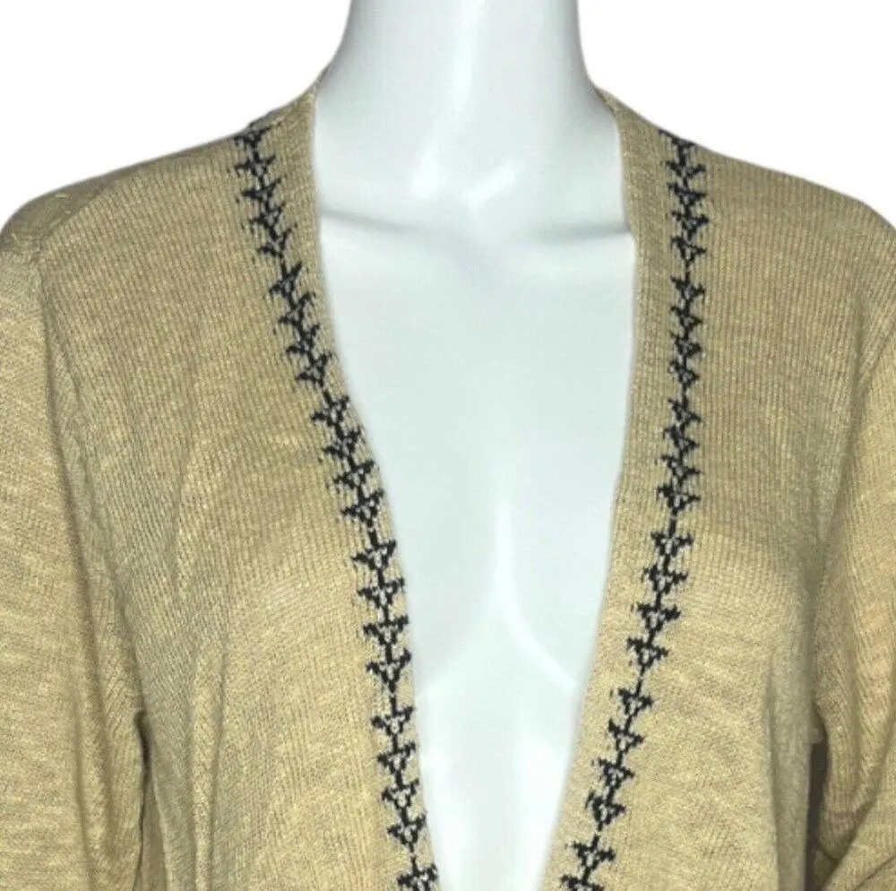 J. Jill Sweater Womens Medium Tan Black Aztec Open Cardigan Linen Blend Bohemian - Image 5