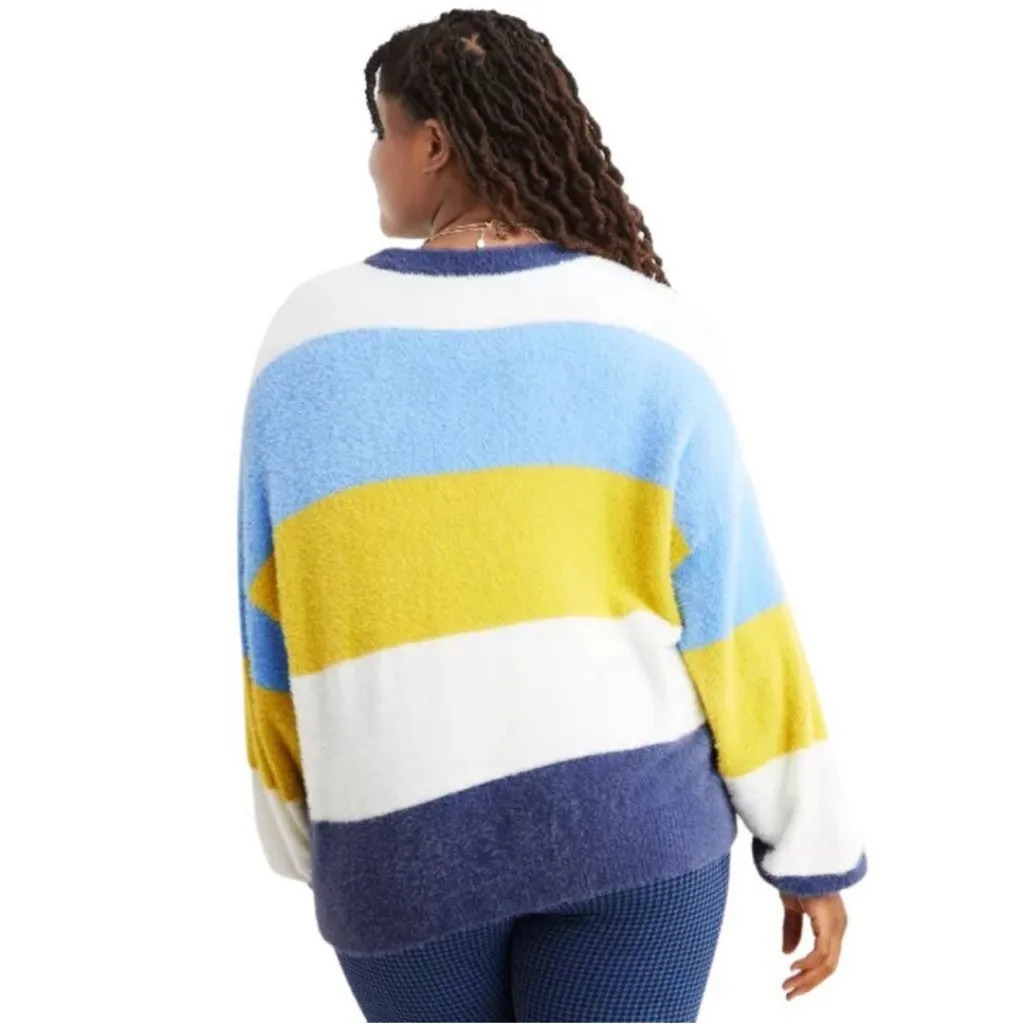 NWOT Aerie - Flurry Fuzzy Crewneck Oversized Sweater in Multi Color Stripes - Image 4