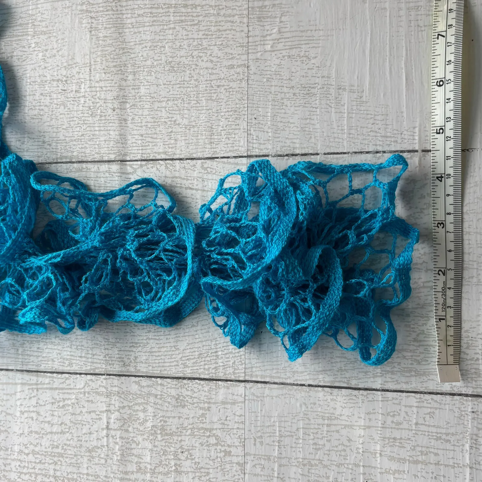 Handmade Crocheted Teal Blue Ruffle Scarf - Image 6