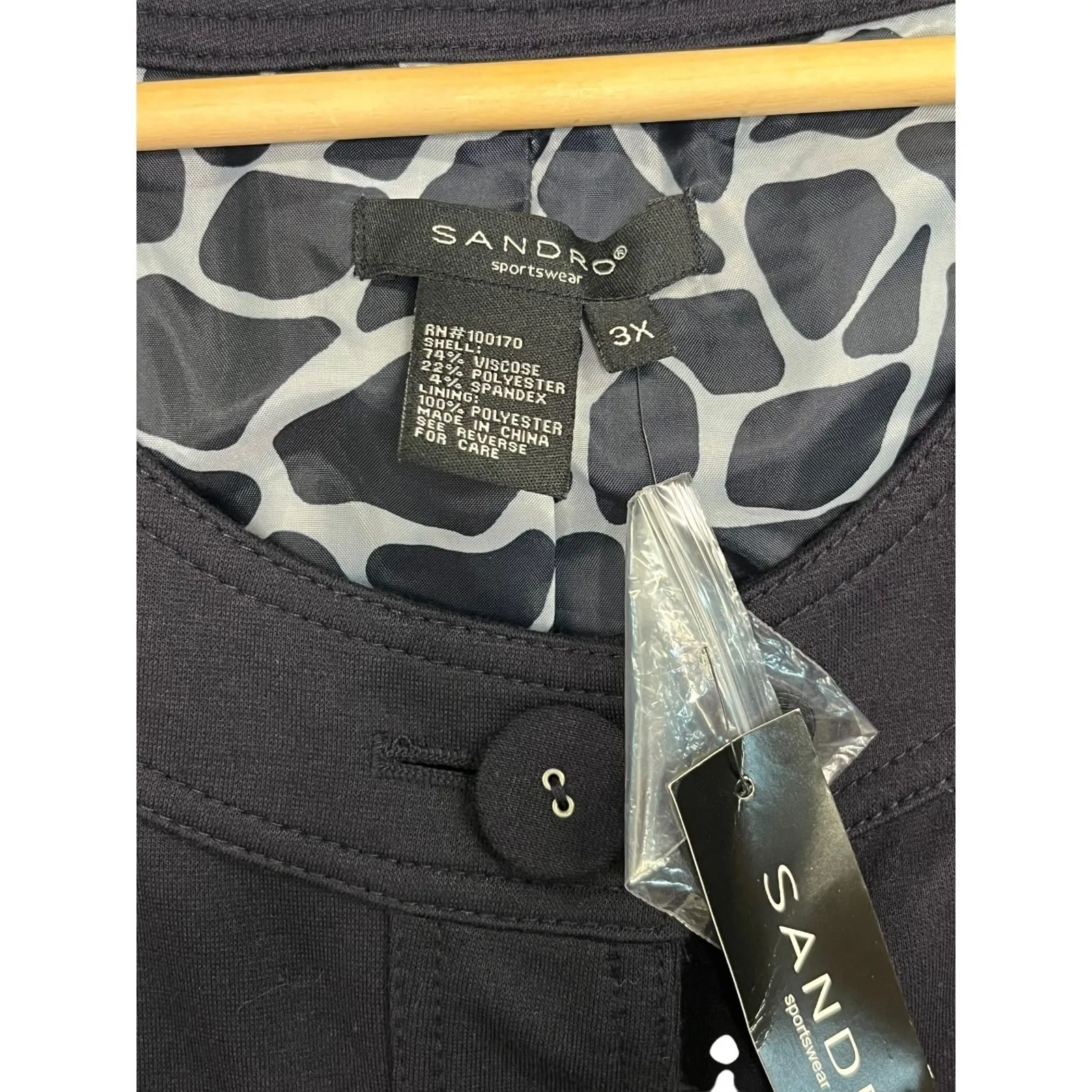 Sandro  Sportswear Jacket Womens 3X Blue Cropped Chic Boho Modern Office Ruffle - Image 3