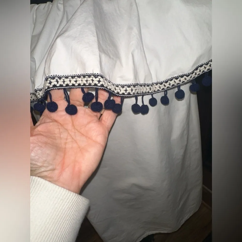 AQUA Off Shoulder Pom Pom Trim Mini Dress Large - Image 6