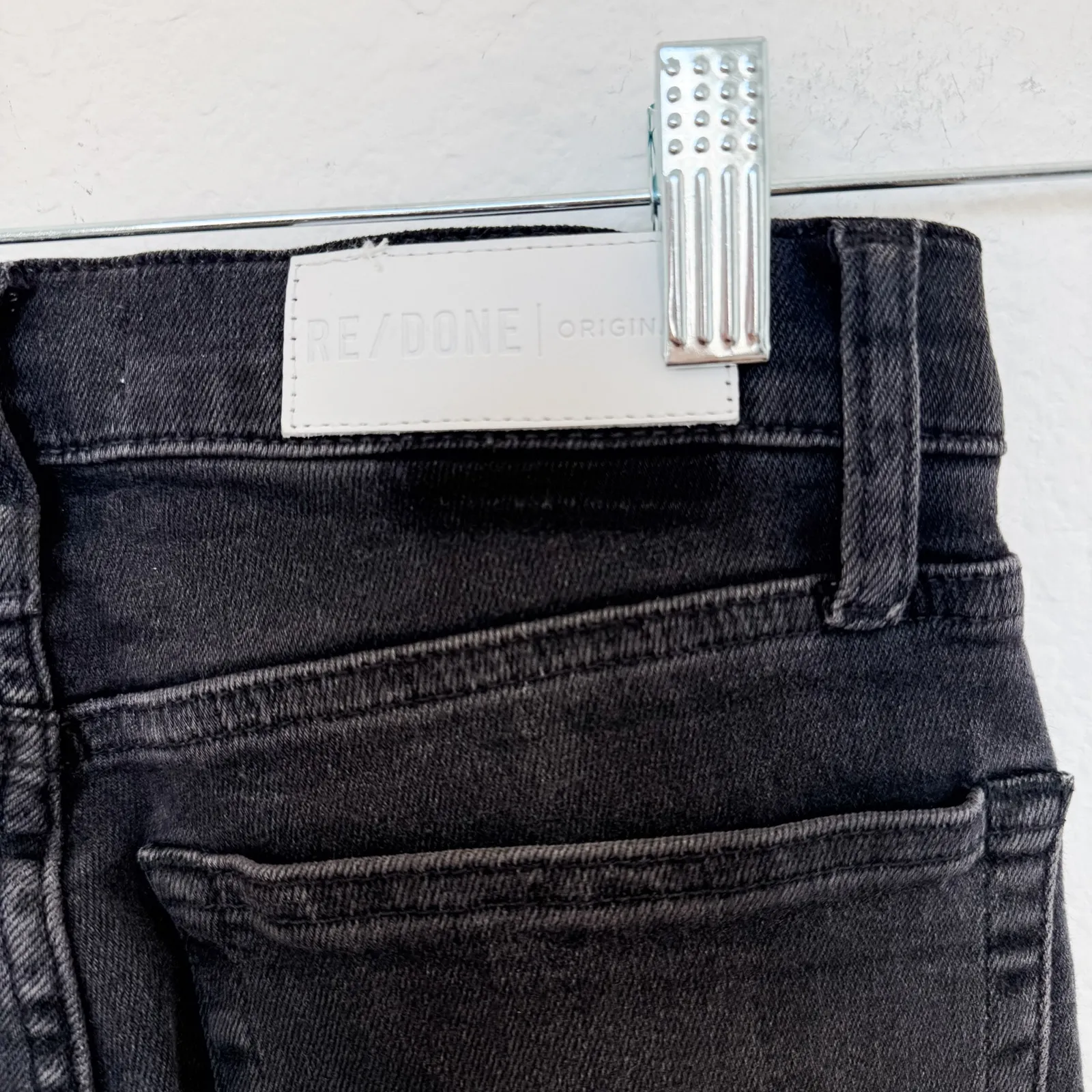 Re/Done Originals Button Fly High Rise Fray Hem Jeans Black Womens Size 26‎ - Image 6