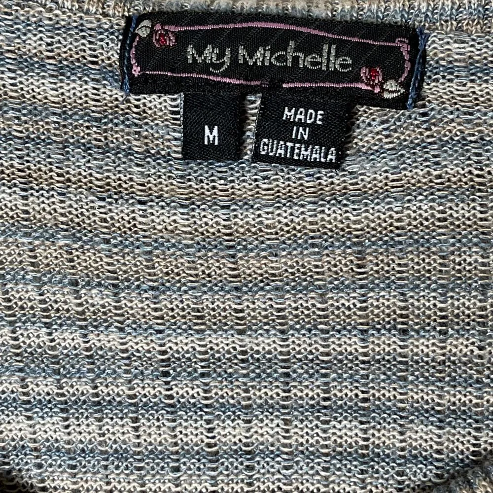 My Michelle Gray Striped Chevron Knit Off‎ Shoulder Blouse 3/4 Sleeve Size M - Image 11