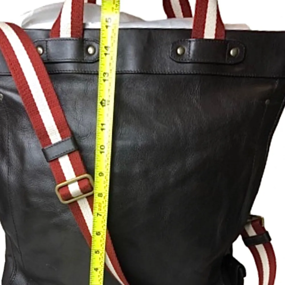 BALLY Brown Calfskin Tote Bag w Stripe Crossbody Strap Interior Zip Pocket MINT - Image 14