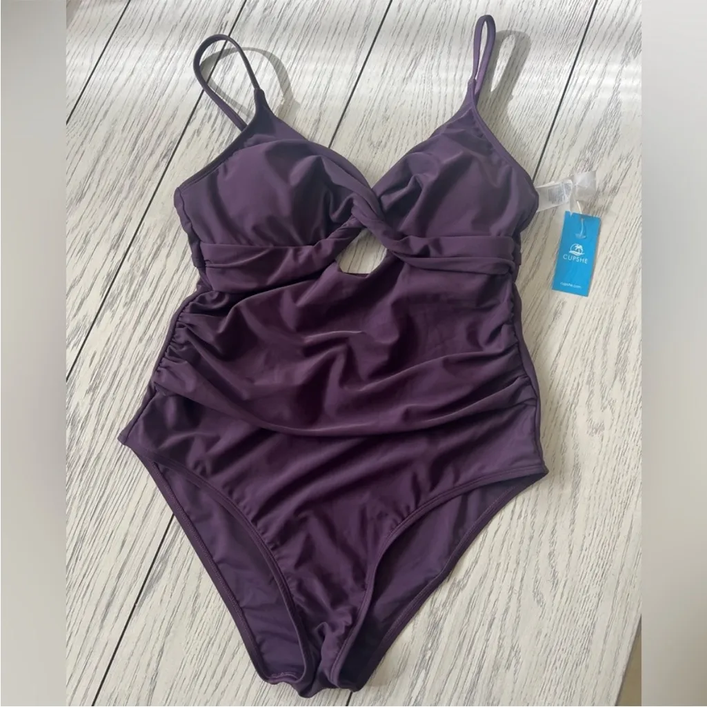NWT CUPSHE One Piece Swimsuit Twist Front Cutout Adjustable straps purple Sz L - Image 7